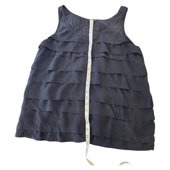 Eileen Fisher black 100% Silk Tiered Ruffle sleeveless Top - Picture 3 of 6